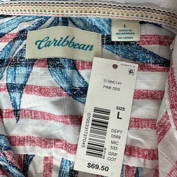 Roundtree & Yorke Caribbean Cotton Leaf Print SS Button Up Shirt Men Large NWT - Picture 2 of 11